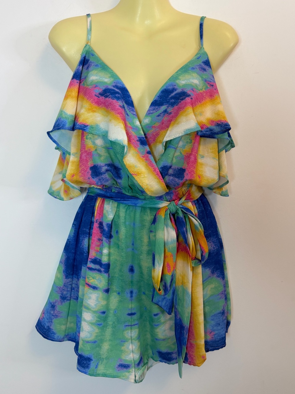 Jealous Tomato Multicolor Watercolor Print Ruffle Romper